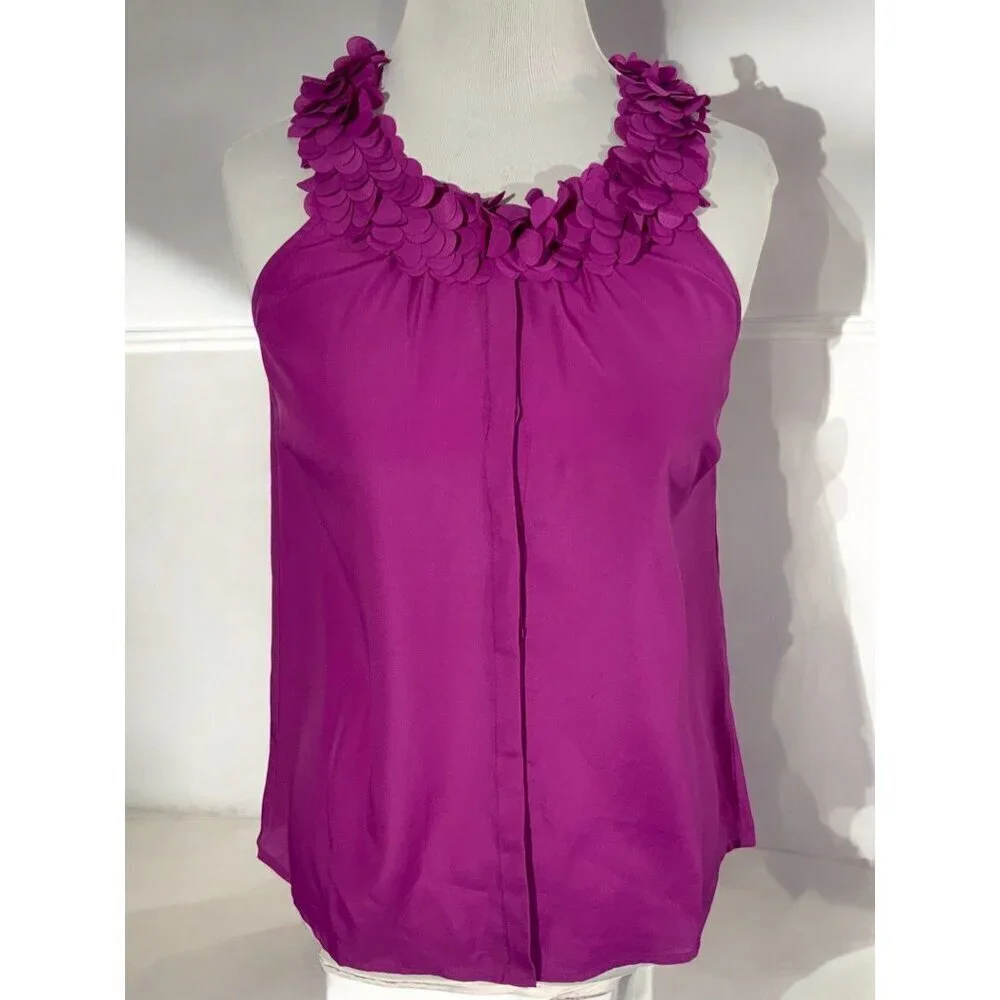 J Crew Womens Purple Sleeveless Petal Applique Halter Polyester Blouse XS